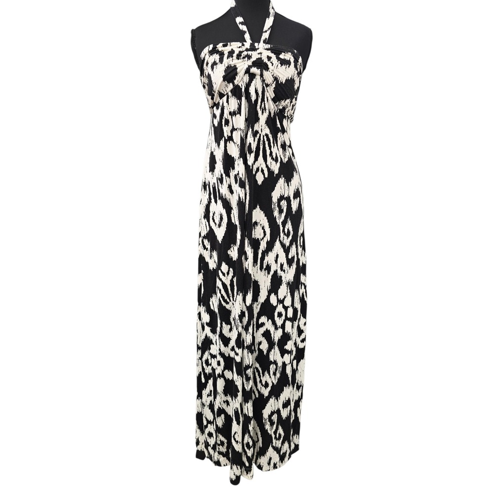 Soma Black White Ikat Maxi Dress Medium Halter Twist Front Boho Casual Summer